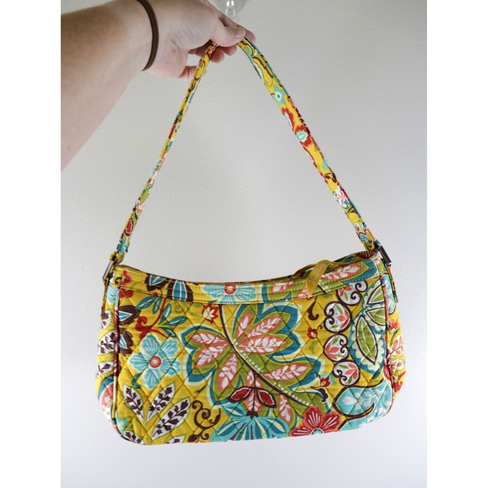 Vera Bradley Sun Valley Quilted Floral Shoulder Bag Yellow Paisley Baguette - Picture 4 of 7